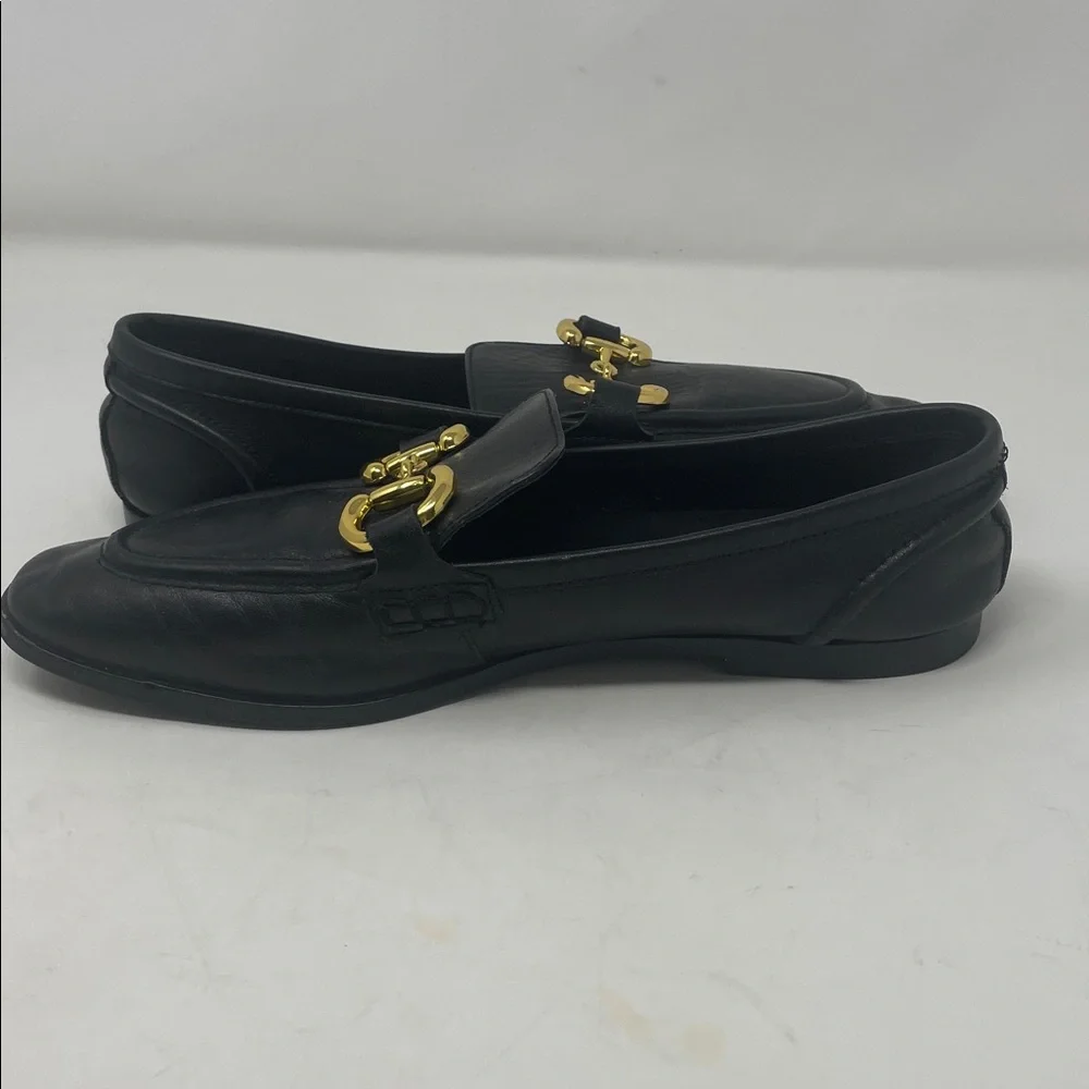 Jeffrey Campbell Black Leather Gold Accent Horsebit Slip On Loafers Size 8.5